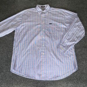 Faconnable Shirt Mens XL Blue Striped Button Down Long Sleeve Casual Business